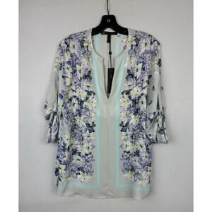 BCBG Maxazria Haida Floral 3/4 Sleeve Top Blue Size S